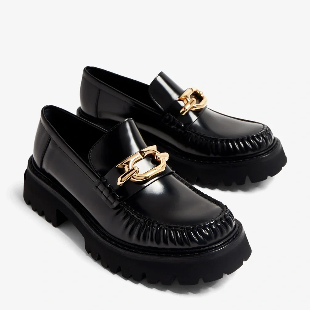 Ferragamo Black Leather Ingrid Loafers - Picture 1 of 14